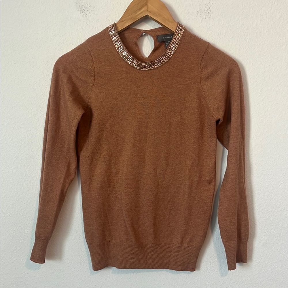 PRIMARK Brown Sweater with Embellished Neckline - Picture 1 of 4